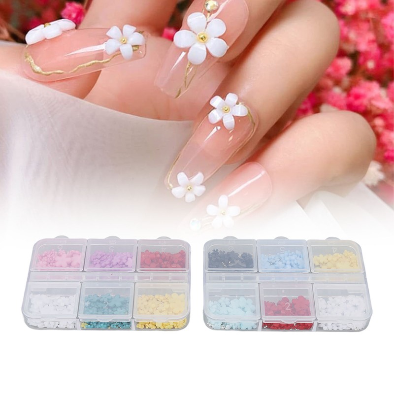 2 Boxes 12 Grids 3D Flower Nail Charms Resin DIY