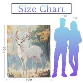 CUEBOS White Deer Flannel Throw Blanket 50x60 Inch, Soft Pastel Tone Elegant Animal in Autumn Forest Blankets Soft Cozy Fleece Throws for Nature Lover Bed Sofa Dorm Living Room Fall Decor Gifts