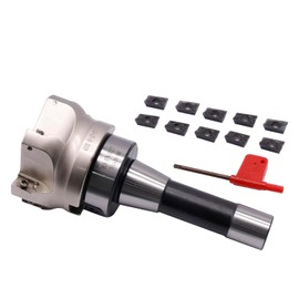 R8 FMB27 7/16-20UNF Shank Face End Mill Arbor and 3.15"/80mm Cutting Diameter 6-Flute 400R-80-27-6T CNC Face End Milling Shell Cutter with 10Pcs APMT1604 Carbide Inserts and T15 Wrench