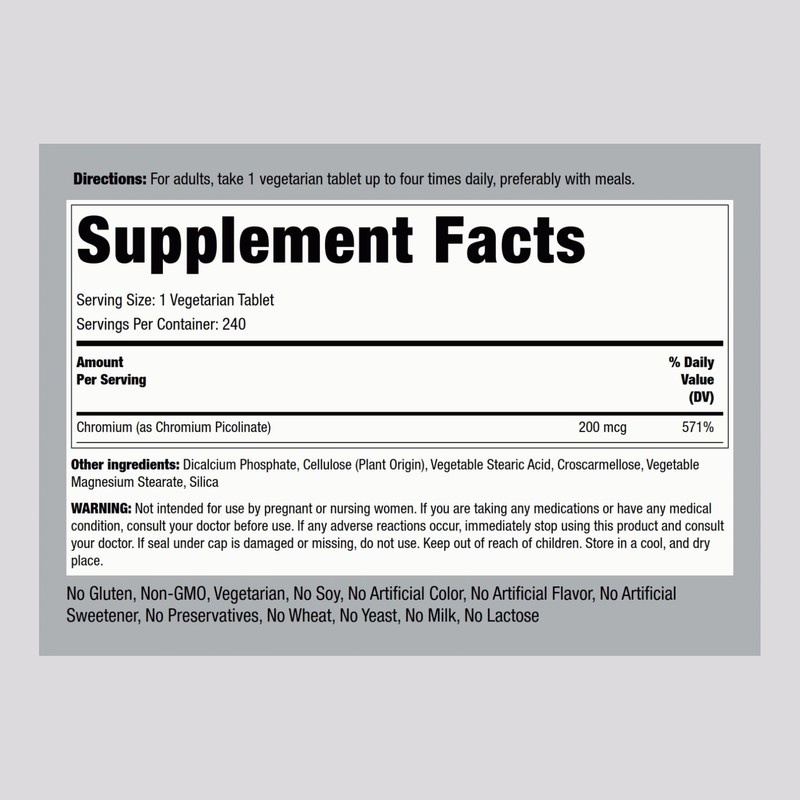 Piping Rock Chromium Picolinate 200mcg | 240 Tablets | Vegetarian,