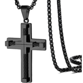 JUNOVUROS Cross Pendant Necklace for Men, Jesus Christ 316L Stainless Steel 20 to 28 In Rolo/24 In Byzantine Chain, 2 Sizes of Religious Jewelry with Silver/Gold/Black/Multicolor
