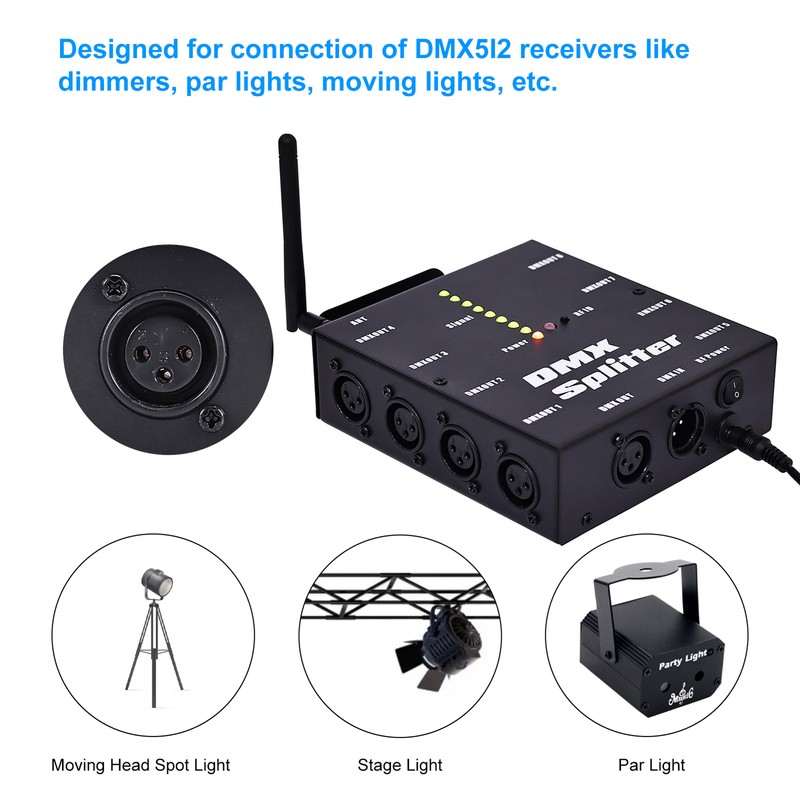 Wireless Lighting Signal Amplifier Distributor Signal Decoder 8 Channel Signal