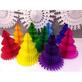 3-Pack 12 Inch Honeycomb Paper Christmas Tree Decoration, Cerise