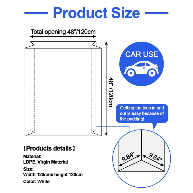 BHLOR Extra-Large Tire Storage Bags, 48x48 Plastic Tire Bags, 4PCS