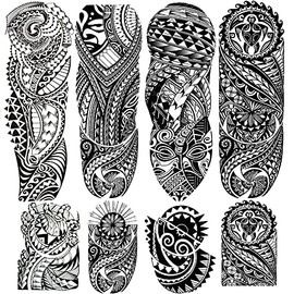 Tribal Totem Temporary Tattoo Stickers 4-Sheet Large Full Arm Tribal Totem Sleeve Tattoos and 4-Sheet Fake Half Arm Maori Tattoos