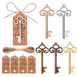 VASA NAMA 100 Abridores de Botellas, Abridor de Cerveza Vintage, Clave Abrebotellas con Etiqueta y Cordel, Llave Abrebotellas Retro para Regalos de Boda, Fiesta, Recuerdos, Decoraciones para Invitados, Regalos de Despedida de Soltera (5 colores)