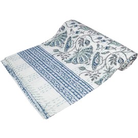 V Vedant Designs Indian Handmade Kantha Quilt New Beautiful Floral Print Kantha Bed Cover Kantha Throw Twin Cotton Blanket Gudari (White)