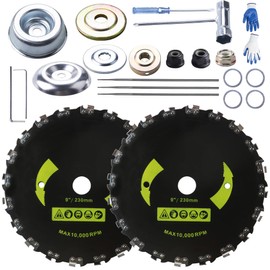 Gashwer 9" x 20T 2-Set Carbon Steel Round Chainsaw Tooth Brush Blades - Universal Adapter Kit with 3 Round Files, Compatible with Brush Cutter, Trimmer, Weed Eater, Husqvarna, Stihl, Ego