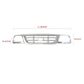Grille Assembly Fits for 1999-2003 Ford F150/F250 and 2004 Heritage F150 Chrome Shell with Paintable Insert