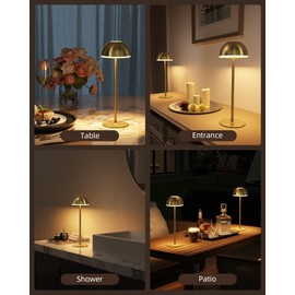 EZVALO Cordless LED Table Lamps, 2 Pack Portable Rechargeable Battery Operated Desk Lamp with 3-Color Stepless Dimming Touch Control Use for Restaurant, Bedroom, Outdoor, Patio, and Nightlight (Gold)