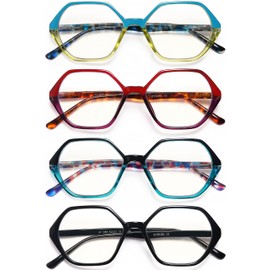 EYEURL Reading Glasses for Women 4-Pack Blue Light Blocking Reading Glasses Vintage Design Diamond-Shaped Frame Spring Hinge Readers Anti Glare Filter Lightweight Eyeglasses,3.25