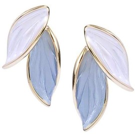 Minimalist Leaf Earrings, Cottagecore Modern Aesthetic Jewelry with Gold and Enamel Design, Perfect for Boho and Elegant, Floral White Leaves and Branch, Plant, Botanical, Sterling Silver, No Gemstone