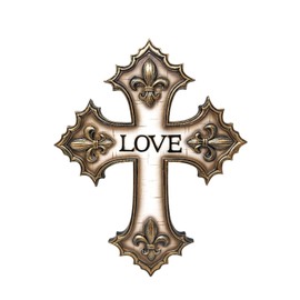Unique CROSS LOVE FLEUR DE LIS Wall Cross - Exquisite Design, Resin Art, Intricately Detailed, French Heritage Decor, Christian Faith Symbol, Inspirational Home Accent