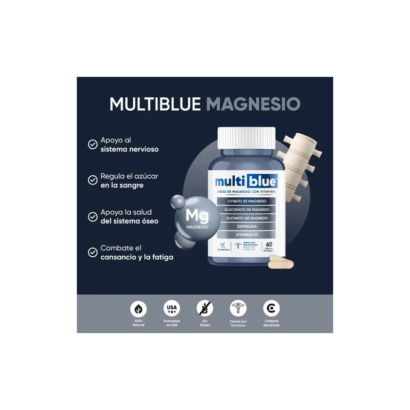 Multiblue Magnesio Apoyo Muscular Y Mejora El Sueño 60 Caps