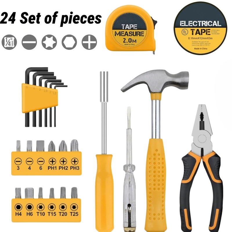 24pc Yellow Home DIY Tool Kit Set - Essential Household