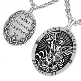 NORBU Sterling Silver St. Michael Archangel Necklace for Men, Patron Amulet Saint Medal Religious Gift for Easter | Birthday | Fathers Day | Christmas