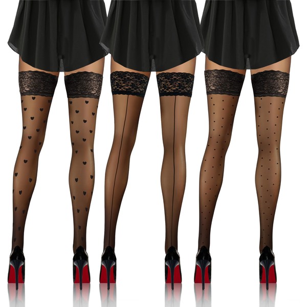 sesto senso 3 Pack Women's Hold-Up Stockings with Pattern 20