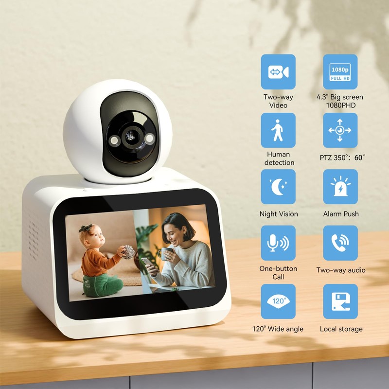 KEENLUK 4.3" Smart Home Camera: 1080P HD Video, Two-Way Video