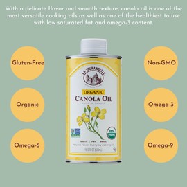 La Tourangelle, Organic Canola Oil, Expeller-Pressed Non-GMO Canola Seeds, Pesticide and Chemical Free, High Heat Neutral Cooking Oil, 16.9 Fl Oz