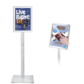INNOVSIGN Heavy Duty Adjustable Pedestal Poster Sign Stand, 8.5x11 Aluminum Open Floor Standing Sign Holder for Vertical and Horizontal View Display (8.5x11,Silver)