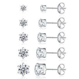 RANKEEF Sterling Silver Stud Earrings for Women Hypoallergenic Cartilage Earrings Ball Cubic Zirconia Stud Earrings 3/4/5/6/7MM