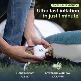 Woowind Kona Air Mattress Pump – Mini Air Pump for inflatables, Cordless & Rechargeable, 200L/Min Flow, Inflates/Deflates Beds, Floats, Tents, with 10-Hour LED Light, Ultra-Portable Palm-Size (White)