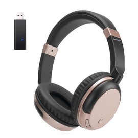 BAOBER Bluetooth Wireless Over Ear Light Weight Headphone with Low Latency USB Transmitter for TV,PC,3.5mm Audio Device, Stereo Wireless Headset Built-in Microphone for Cell Phone (Rose Gold)