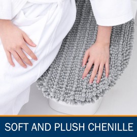 Arotive Soft Chenille Bathroom Toilet Lid Cover 17.5x15, Machine Washable Seat Covers, Stays in Place Non-Slip Backing, Fits Most Round, Elongated and Oblong Lids, Accessories Decor, Light Grey