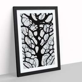 A Monochrome Tree No.4 Framed Print for Living Room Bedroom Home Office Décor, Wall Art Picture Ready to Hang, Black A4 Frame (34 x 25 cm)