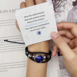 Ge-mini Zo-diac Signs Sp-irit Bracelet,Twelve Co-nstellation Bracelet,Astrological Sp-irit Bracelet,Se-rene Manifestation Bracelet,Sp-iritual Meaning, Zo-diac PU Leather Bracelet Unisex for Women