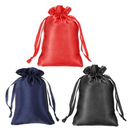 PATIKIL Satin Bags with Drawstring, 3 Pack 6x8 Inch Wedding Favor Bag Mini Gift Packaging Bag for Birthday Christmas Jewelry Party, Red Dark Blue Black