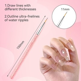 3 Pcs Thin Nail Art Brush,Reusable Nail Brush for Nail Art, Nail Art Brushes Liner Tools, Professional Liner Brush Nail Art, Fine Nail Art Brush with Pink Handle, for DIY Nail Art Painting(7/9/11 mm)