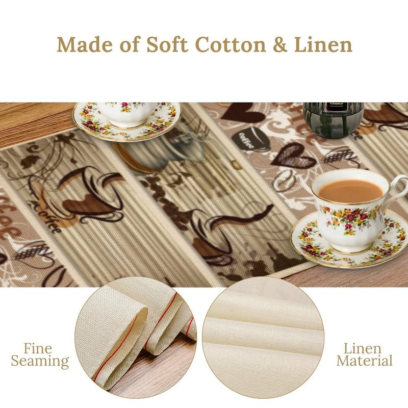 Houselerax Coffee Theme Table Runner，Coffee Time Country Rustic Farmhouse Kitchen