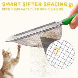 Apidgrowth Metal Cat Litter Scoop,Sturdy Litter Cleaner Corner Shovel,Stainless Steel Mesh Litter Shovel,Easy to Clean Reptile Terrarium Sand Waste(Green)