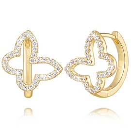 Niratty Gold Hoop Earrings 14K Gold Hoop Earrings for Women Earring Hoops Hollowed Butterfly-Inspired with Flowing Lines Cubic Zirconia Butterfly Hoops Earring for Women 16.5mm