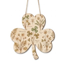 Wooden Shamrock Door Sign - 12 inch Four Leaf Clover Wall Hanging Decor, Rustic Farmhouse Lucky Home Sign for Front Door, Porch, Living Room Wall Art & Housewarming Gift (Flower)