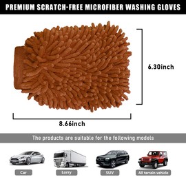 Gasedin Car Washing Gloves, Easy Foam Double-Sided Chenille Microfiber Wipe Cleaning Gloves, Absorbent Fluff Wash Mitt Cleaning Tool for Vehicles, Universal Car Accessories (Coffee)