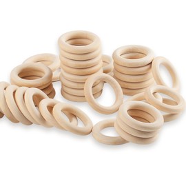 WELHAEPI Wooden Rings for Crafts, Pack of 40 Wooden Rings, Natural Wood Macrame Rings, Unfinished Wooden Rings for DIY Jewellery, Bracelet, Macrame Pendant, Hanging Decoration Rings - 50 mm