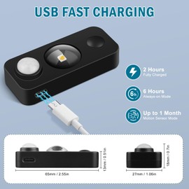 LEDLampsWorld Black Motion Sensor Night Light, Wireless Rechargeable Puck Lights for Cabinet, Dimmable Stick on LED Closet Lights, Warm White Motion Sensor Light Indoor(4 Pack)