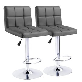 Kemon Bar Stools Modern PU Leather Height Adjustable Swivel Barstools Armless Kitchen Counter Bar Chairs Hydraulic Island Bar Stools with Back and Footrest Set of 2(Grey)