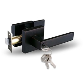NEWBANG HARDWARE 1 Pack Square Heavy Duty Keyed Entry Door Lever in Oil Rubbed Bronze Finish, USHTL01-ORB-ET-1P