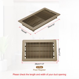 PATIKIL 10 x 6 Inch Floor Register, 2pcs Heavy Duty Air Vent Cover Steel Adjustable Decor Vents Easy Adjust Floor Grates for Sidewall Home Office, Brown