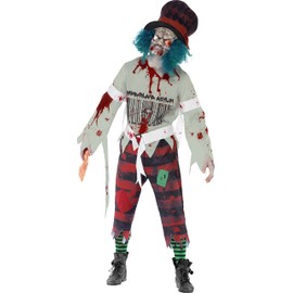 Smiffy's Men's Zombie Hatter Costume Mask with Attached Hat Top and Trousers, Multi, Medium