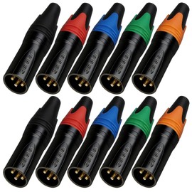 RIVIERA Geisler XLR 3 Pin Male XLR 3 Pin Female Plug Gold-Plated Copper Contacts Fine Silver Nickel Metal Housing with Muficolored Rubber Ring (Black-housing Colorful-Mark Male) 10 Pack