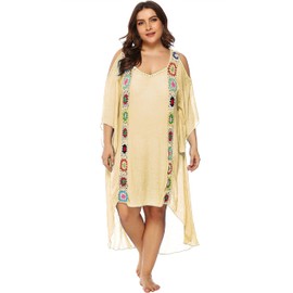 Chrisuno Ladies Kaftans Kimono Maxi Style Dresses Suiting Teens to Adult Women in Regular to Plus Size Apricot 3XL