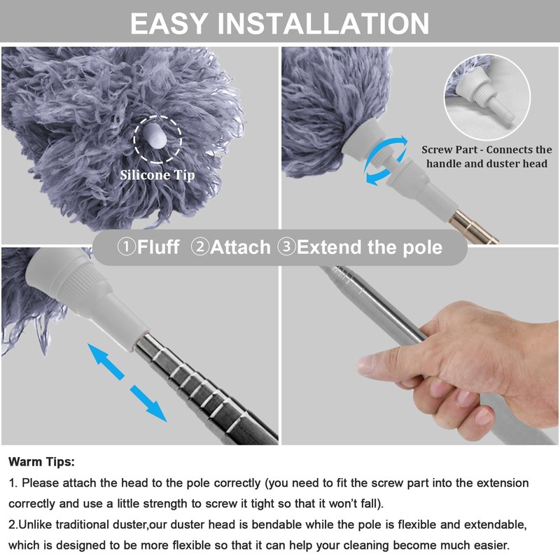 DELUX Microfiber Feather Duster Extendable Duster with 100 inches Extra