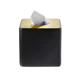 Bathroom Accessories - Ceramic Tissue Holder, Decorative Square Tissue Cover Box (Black and Gold)