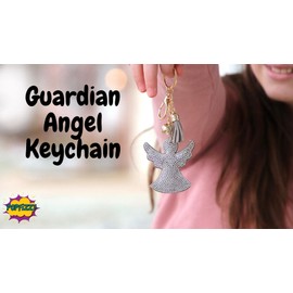 Popfizzy Guardian Angel Key Chain Crystal Bag Charm Bling Angel Purse Charm Rhinestone Girly Backpack Clip on Car Religious Key Ring for Women or Girls
