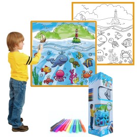 Zunammy Kids Fantastic Washable Coloring Play Mat with 12 Washable Markers - Sea Life