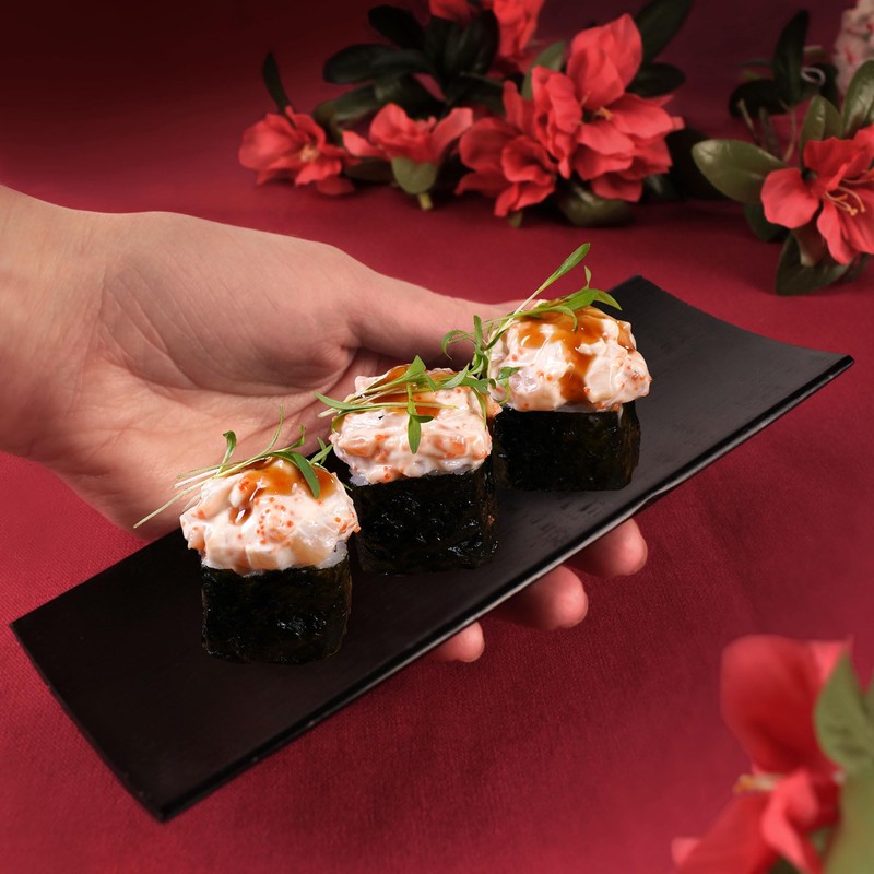 Reusable Bamboo Black Rectangle Sushi Serving Tray Plate 7" x
